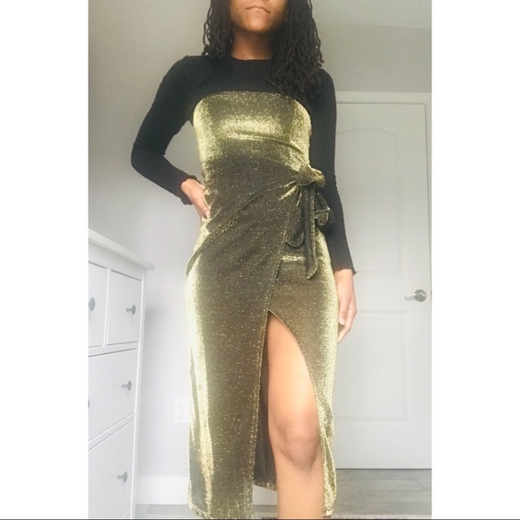 gold glitter wrap dress